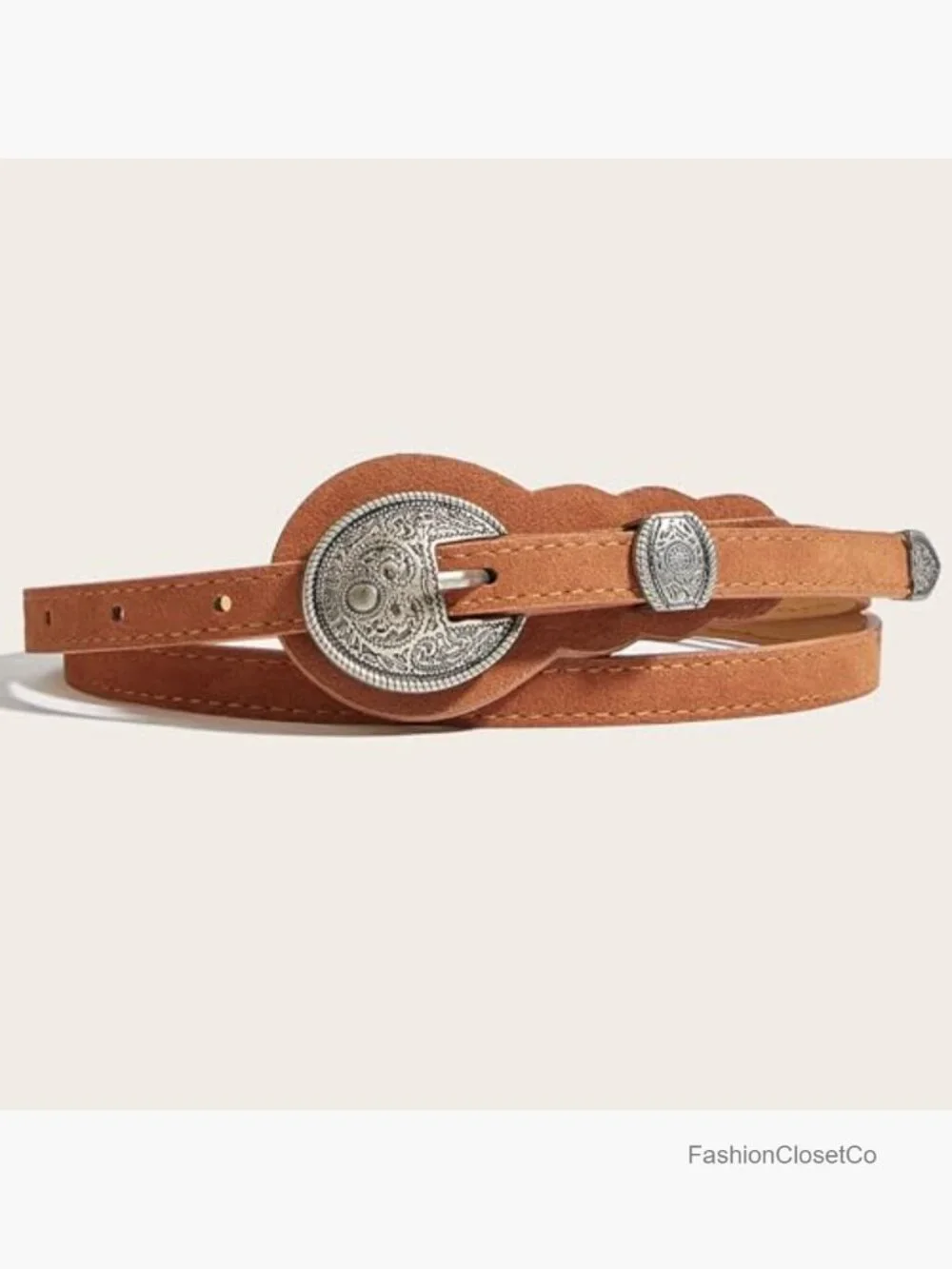 Faux Suede Concho Buckle Western Skinny Waist Belt for Country Concert Outfit